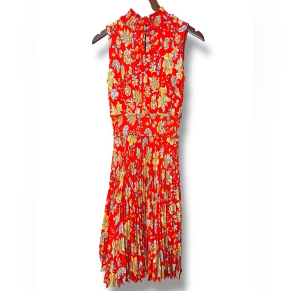 Nanette Lepore Floral Allover Pleated Midi Dress In Orange Sz 6 EUC - Picture 3 of 10